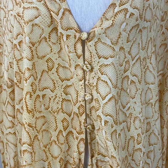Faithfull the brand yellow snake print tie front long sleeve blouse size 4 - Picture 4 of 9